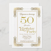 Invitation Elégante Ornate Gold Lace 50e fête d'anniversaire (Devant / Derrière)