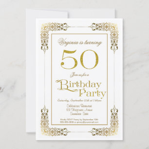 Invitation Elégante Ornate Gold Lace 50e fête d'anniversaire