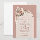 Invitation Elégante Pampa rose Dusty Mariage floral Invitatio (Devant / Derrière)