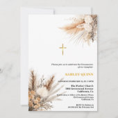 Invitation Élégante Pampas Croix Grass première communion (Devant)