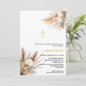 Invitation Élégante Pampas Croix Grass première communion (Debout devant)