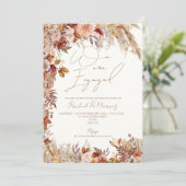 Invitation Élégante Pampas Florale Blanche Partie d'engagemen (Debout devant)