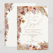 Invitation Élégante Pampas Florale Blanche Partie d'engagemen (Devant / Derrière)