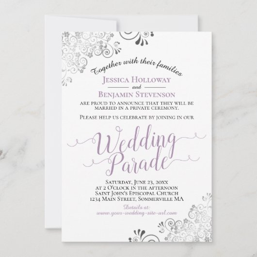 Invitation Élégante Parade Mariage Lavande & Lacy Grey (Devant)