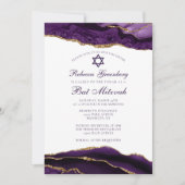 Invitation Élégante partie Bat mitzvah de glam or violet (Devant)