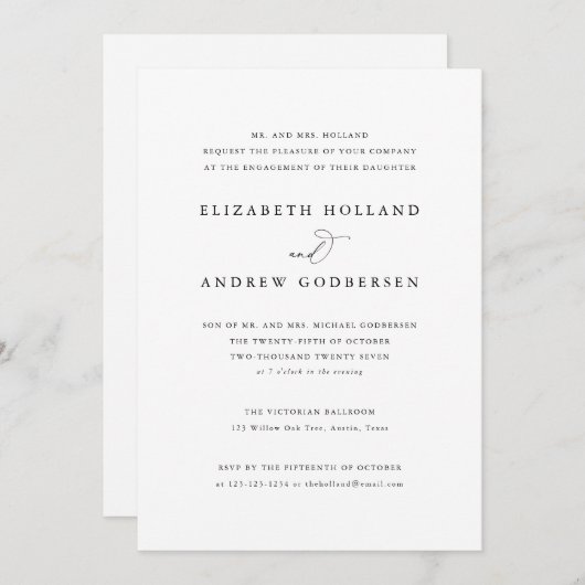 Invitation Élégante Partie Classique Noir Et Blanc (Devant / Derrière)