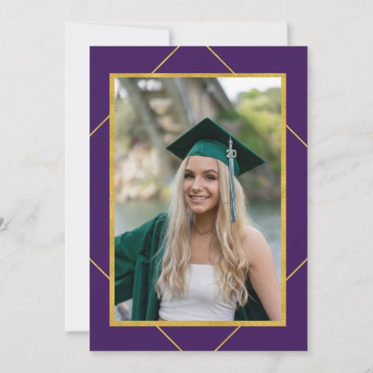 Invitation Élégante partie de graduation en or violet (Dos)