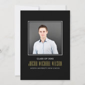 Invitation Élégante Partie de Graduation Noire et Or (Dos)