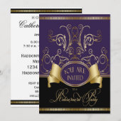 Invitation Élégante Partie de retraite Purple Gold (Devant / Derrière)