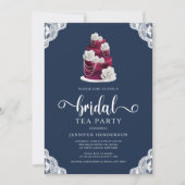 Invitation Élégante Partie De Thé Nuptiale Et De Gâteau Bleu (Devant)