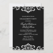 Invitation Élégante partie d'engagement Black & White Damask (Dos)