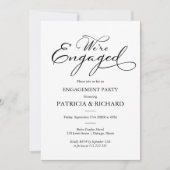 Invitation Élégante Partie d'engagement de script noir et bla (Devant)