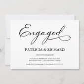 Invitation Élégante Partie d'engagement de script noir et bla (Devant)