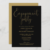 Invitation Élégante Partie d'engagement de script noir et or (Devant / Derrière)