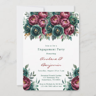 Invitation Élégante partie d'engagement Emerald Peony de Bour