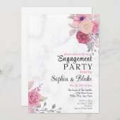 Invitation Élégante Partie d'engagement en marbre rose (Devant / Derrière)
