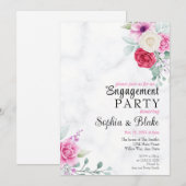 Invitation Élégante Partie d'engagement en marbre rose et rou (Devant / Derrière)