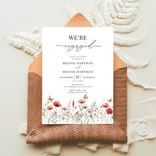 Invitation Élégante partie d'engagement Fleur sauvage