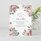 Invitation Élégante partie d'engagement floral rose (Debout devant)