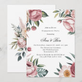 Invitation Élégante partie d'engagement floral rose (Devant / Derrière)