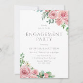 Invitation Élégante partie d'engagement floral rose (Devant)