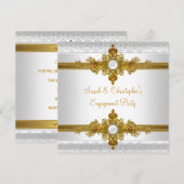 Invitation Élégante partie d'engagement Joyau d'or blanc (Devant / Derrière)
