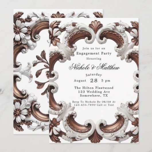 Invitation Élégante Partie d'engagement Mariage baroque (Devant / Derrière)