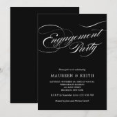 Invitation Élégante partie d'engagement noir et blanc (Devant / Derrière)