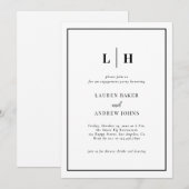 Invitation Élégante Partie D'Engagement Noir Et Blanc (Devant / Derrière)
