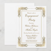 Invitation Élégante partie d'engagement Ornate Gold Lace (Devant / Derrière)