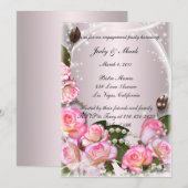 Invitation Élégante Partie D'Engagement Roses Et Perles Roses (Devant / Derrière)