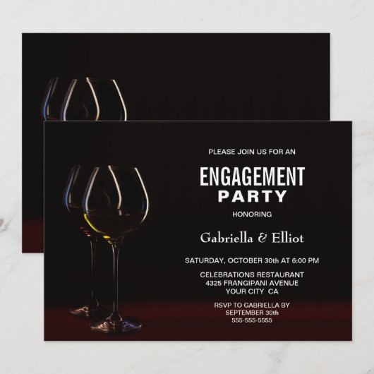 Invitation Élégante Partie d'engagement Verre à Vin (Devant / Derrière)