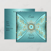 Invitation Élégante partie d'événement Blue Gold Turquoise (Devant / Derrière)
