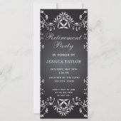 Invitation Élégante Partie Ornate De Retraite Noire Et Argent (Devant)