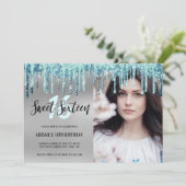 Invitation Élégante parties scintillant à la menthe goutte l' (Debout devant)