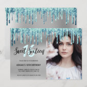 Invitation Élégante parties scintillant à la menthe goutte l' (Devant / Derrière)