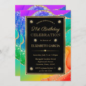 Invitation Elégante Parties scintillant arc-en-ciel Agate & G (Devant / Derrière)