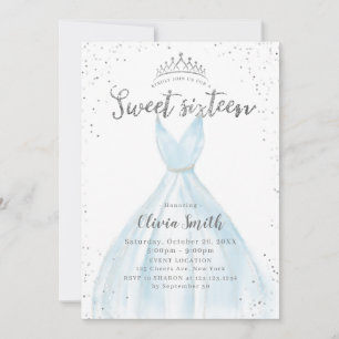Invitation Elégante parties scintillant argent bleu Robe douc