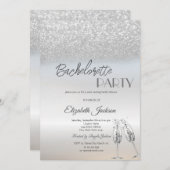 Invitation Elégante Parties scintillant Argent Bokeh Bachelor (Devant / Derrière)