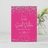 Invitation Elégante Parties scintillant Argent Confetti Sweet (Debout devant)