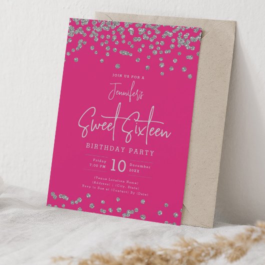 Invitation Elégante Parties scintillant Argent Confetti Sweet