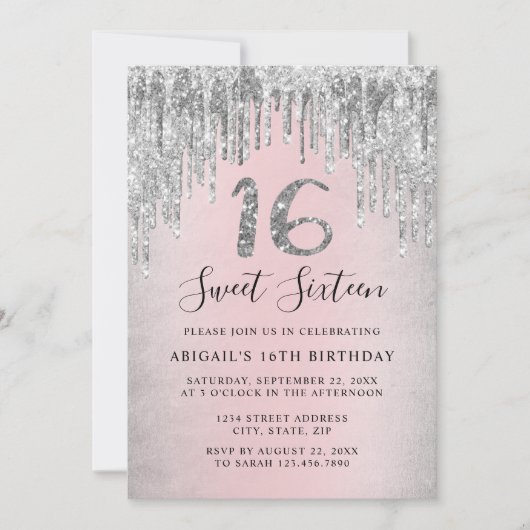 Invitation Elégante parties scintillant argent goutte-à-goutt (Devant)