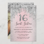 Invitation Elégante parties scintillant argent goutte-à-goutt (Devant / Derrière)