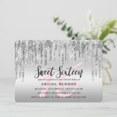 Invitation Élégante parties scintillant argent goutte sweet s (Debout devant)
