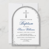 Invitation Elégante Parties scintillant Argent Marine Baptême (Devant)