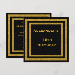 Invitation Elégante Parties scintillant Black & Gold encadrée