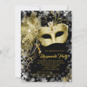Invitation Elégante Parties scintillant Black Gold Masquerade (Devant)