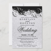 Invitation Elégante Parties scintillant blanche, Black & Silv (Devant)