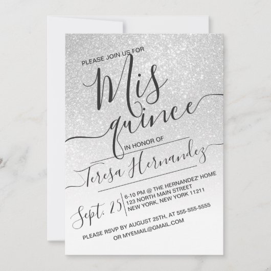 Invitation Elégante Parties scintillant blanche brillante Omb (Devant)