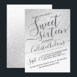Invitation Elégante Parties scintillant blanche brillante Omb<br><div class="desc">Cette invitation à la fête d'anniversaire élégante, féminine et chic en sweet sixteen est parfaite pour la jeune adolescente branchée et élégante. Il dépeint une parties scintillant brillante en argent et blanc imbriqué et un dégradé d'ombre couleur avec une configuration de typographie de script cursive personnalisée. C'est une touche glamour,...</div>